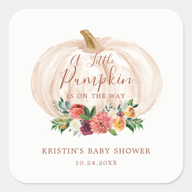Sticker Carré Petit Citrouille En Route Baby shower Automne (Devant)