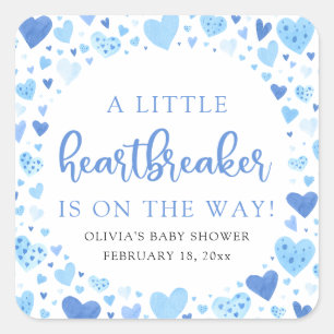 Sticker Carré Petit Coeur brise-coeur Bleu Baby shower Valentine