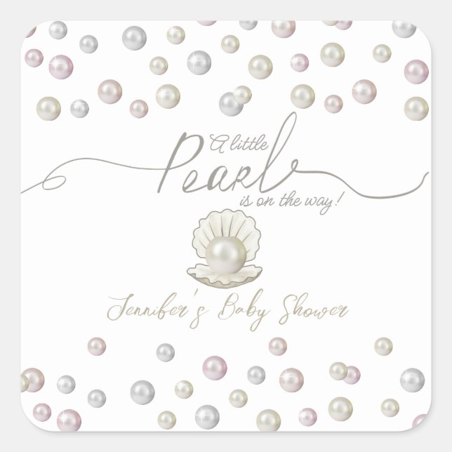 Sticker Carré Petit Coquillage perle sous le Baby shower marin (Devant)