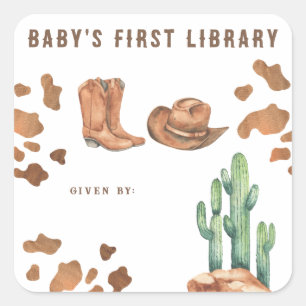Sticker Carré Petit Cowboy - Première bibliothèque 