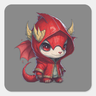 Sticker Carré petit dragon rouge