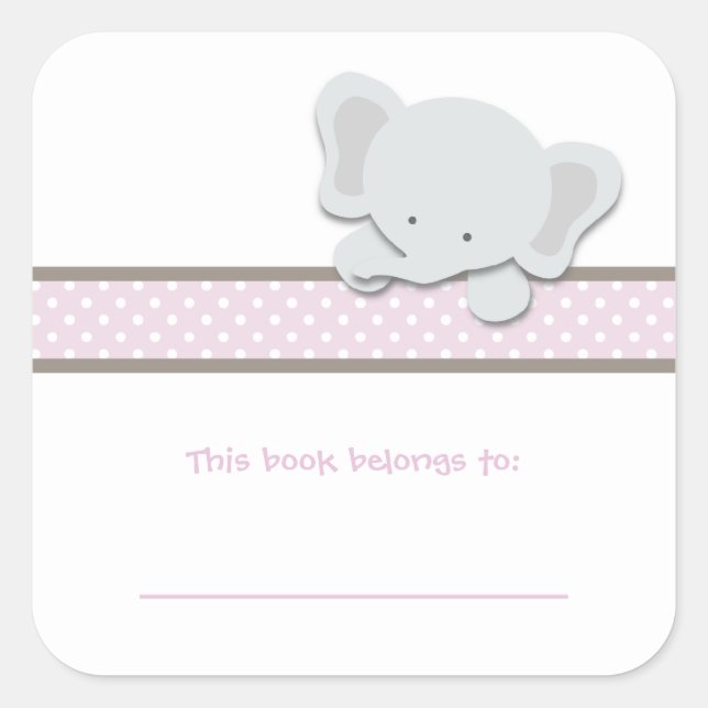 Sticker Carré Petit éléphant {rose} | Plaques (Devant)