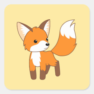 Sticker Carré Petit Fox mignon sur le jaune