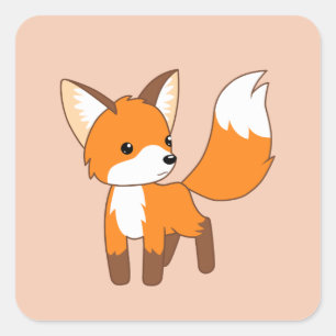 Sticker Carré Petit Fox mignon sur Peach