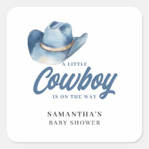 Sticker Carré Petit garçon Cowboy Blue Baby Shower Western