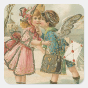 Sticker Carré Petit garçon et fille en Saint-Valentin rose