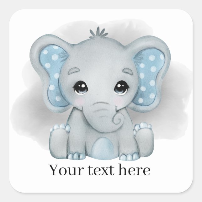 Sticker Carré petit garçon mignon éléphant ajouter du texte n'im (Devant)