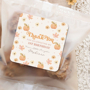 Sticker Carré Petit Merci Floral Citrouille Anniversaire