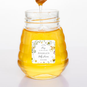 Sticker Carré Petit Miel Abeille Jaune Baby shower Floral