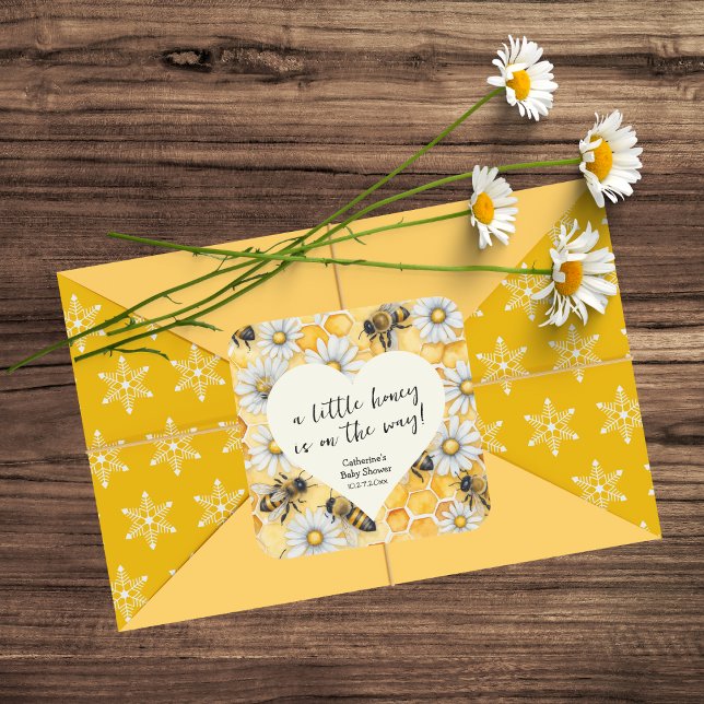 Sticker Carré Petit Miel Bee Comb Daisy Baby shower de printemps (Créateur téléchargé)