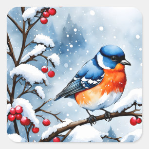 Sticker Carré Petit oiseau bleu dans la neige