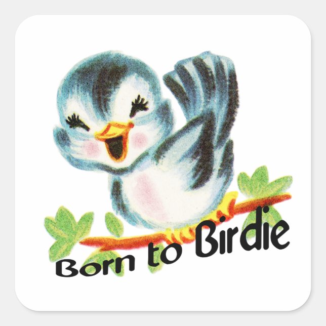 Sticker Carré Petit Oiseau rétro mignon Né à Birdie Golfers Cade (Devant)