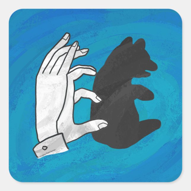 Sticker Carré Petit Ours Ombre Sur Bleu (Devant)