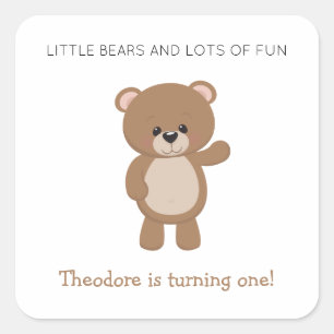 Sticker Carré Petit Ours Tourne Un 1Er Anniversaire Boisé