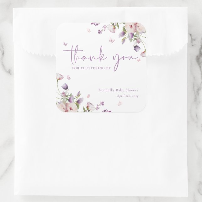 Sticker Carré Petit Papillon Baby shower de jardin Merci (Sac)