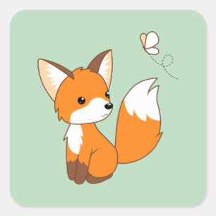 Sticker Carré Petit papillon de observation mignon de Fox sur le