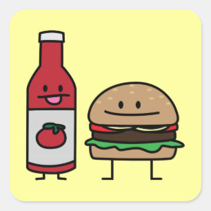 Sticker Carré Petit pâté de petit pain d'amis d'aliments de