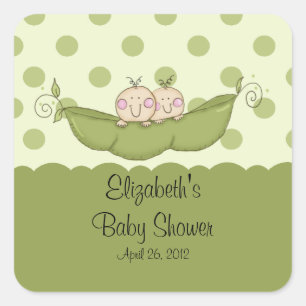 Sticker Carré Petit Pois doux Baby shower Twins carré autocollan
