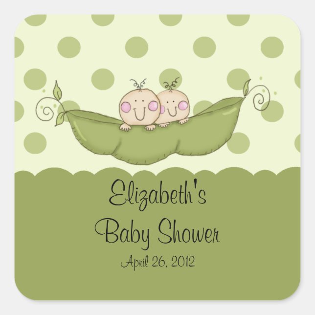 Sticker Carré Petit Pois doux Baby shower Twins carré autocollan (Devant)