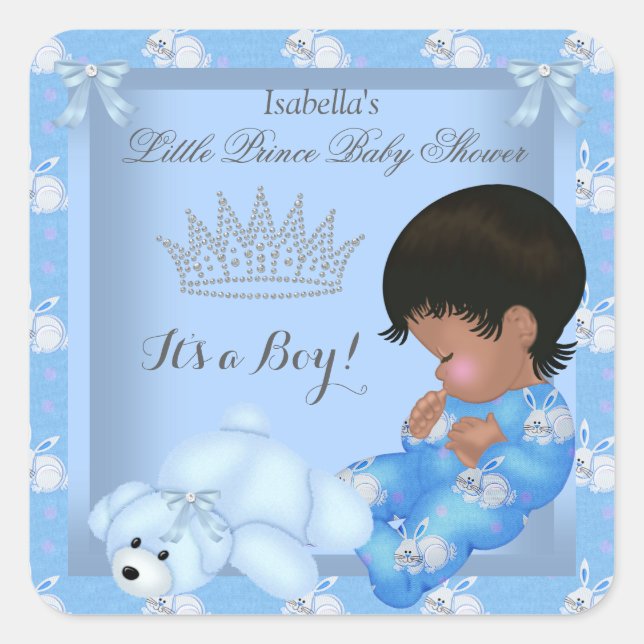 Sticker Carré Petit Prince Baby shower Garçon Bleu Bunny AM (Devant)
