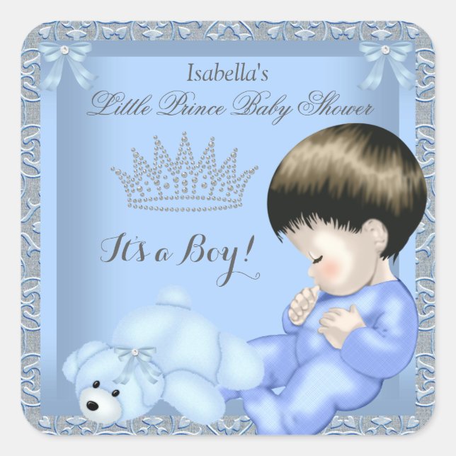 Sticker Carré Petit Prince Baby shower Garçon bleu Damas Toy 4 (Devant)
