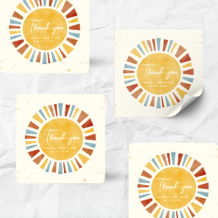 Sticker Carré Petit Rayon de Soleil Baby Shower Bohème