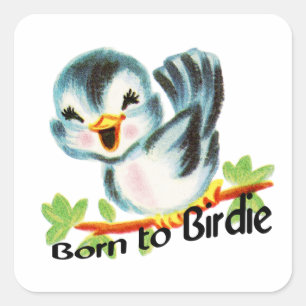 Sticker Carré Petit rétro oiseau mignon soutenu au cadeau de