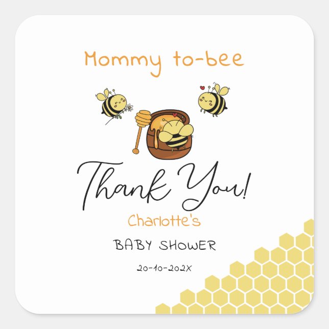 Sticker Carré Petite abeille à miel mignonne avec Baby shower de (Devant)