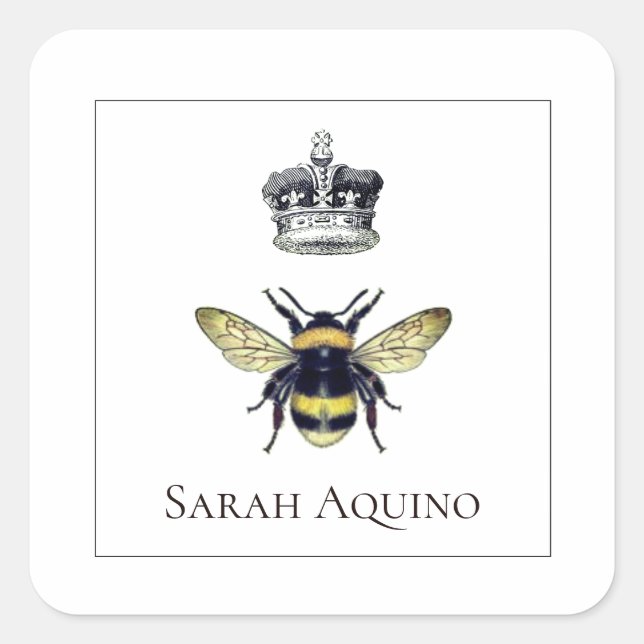 Sticker Carré Petite abeille et couronne (Devant)