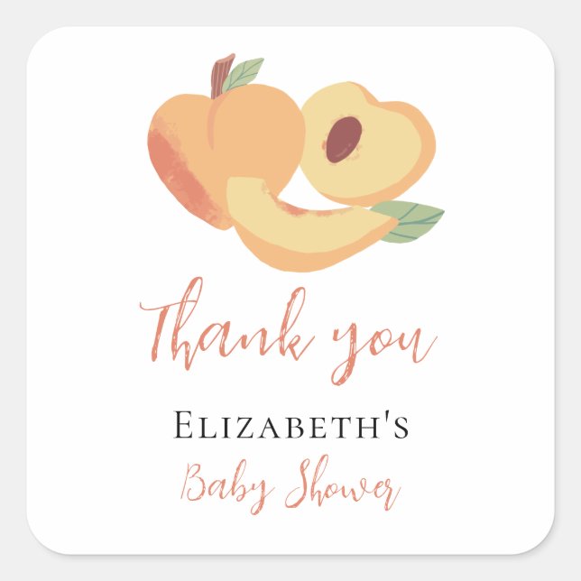 Sticker Carré Petite Baby shower Pêche Fruits mignons (Devant)