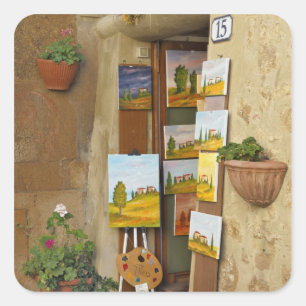 Sticker Carré Petite boutique avec des oeuvres d'art à vendre su