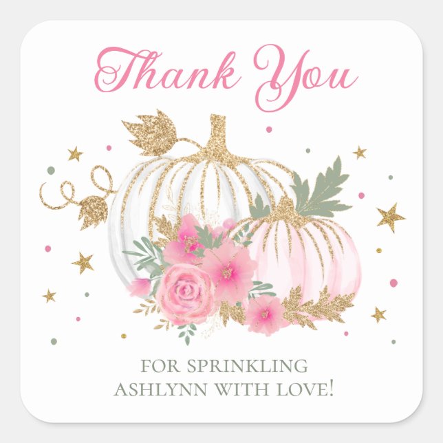 Sticker Carré Petite Citrouille Twin Girl Baby Sprinkle Merci (Devant)