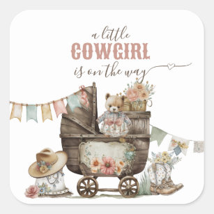 Sticker Carré Petite cowgirl Wild West Boho Baby Girl Douche