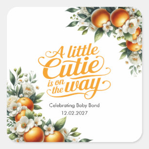 Sticker Carré Petite Douce Orange Baby Shower Personnalisé
