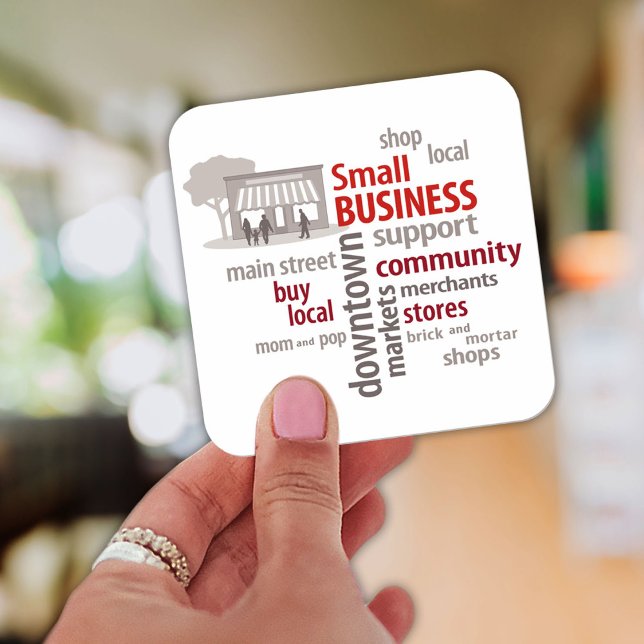 Sticker Carré Petite entreprise (Shop your local neighborhood community small businesses.)