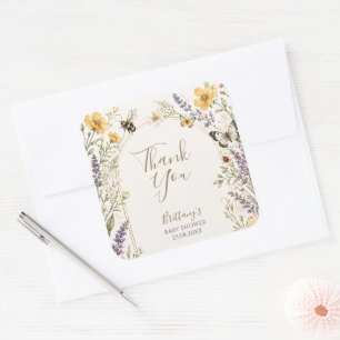 Sticker Carré Petite Fête de Naissance Fleur Sauvage Bébé Love B