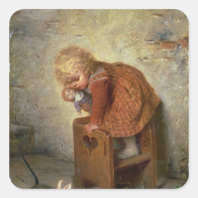 Sticker Carré Petite fille avec un lapin (Devant)