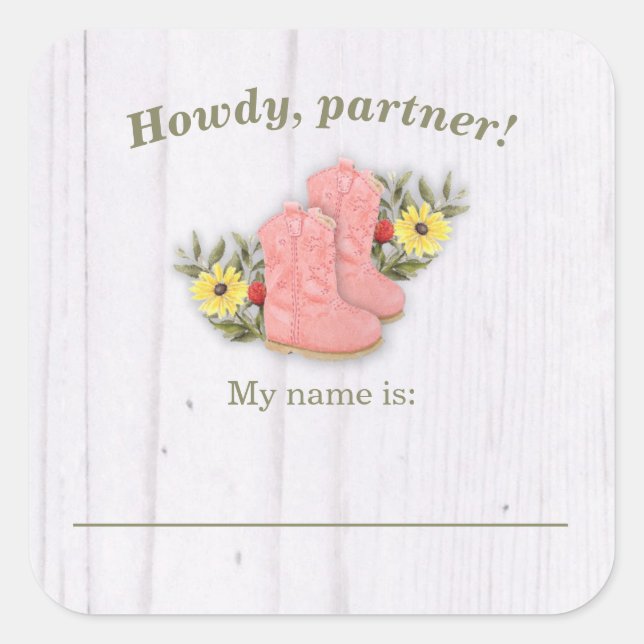 Sticker Carré Petite fille Bootie Nom du Baby shower Balise Blan (Devant)