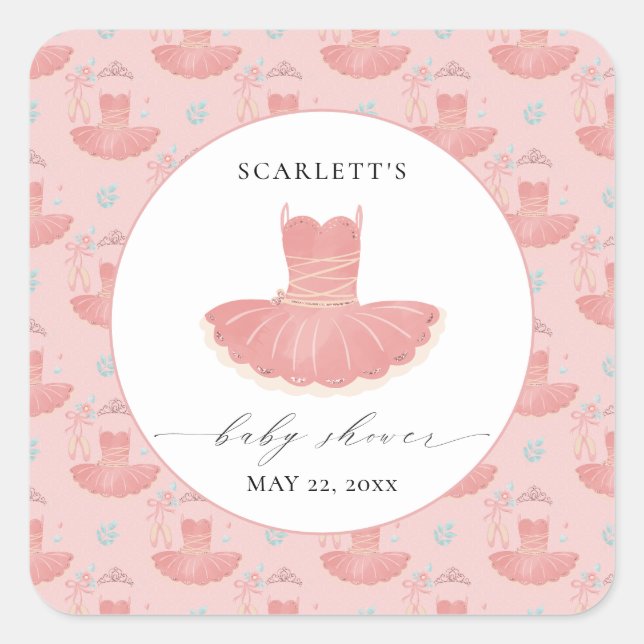 Sticker Carré Petite fille rose Ballerina Tutu Baby shower bébé  (Devant)