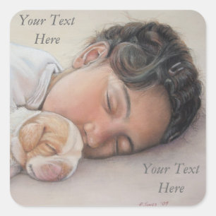 Sticker Carré petite fille très mignonne qui bouffe un petit ch