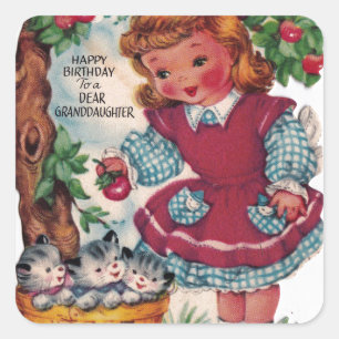 Sticker Carré petite-fille vintage de joyeux anniversaire des