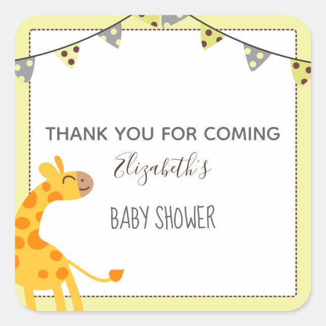 Sticker Carré petite girafe jaune neutre baby shower de préféren (Devant)
