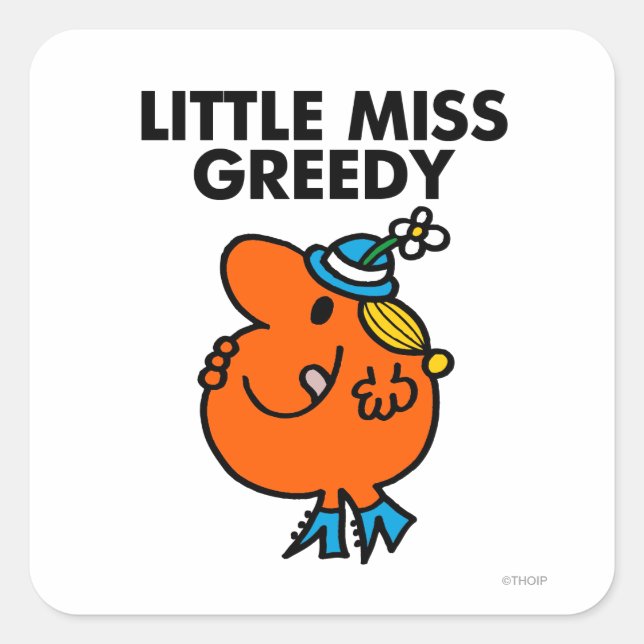 Sticker Carré Petite Miss Greedy Lique Ses Lèvres (Devant)