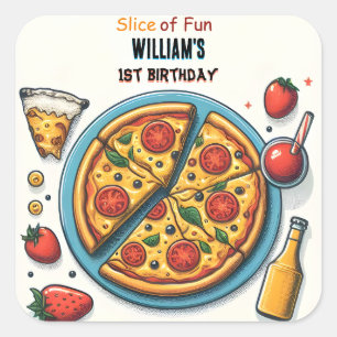 Sticker Carré petite nourriture garçon fille ado pizza premier 1