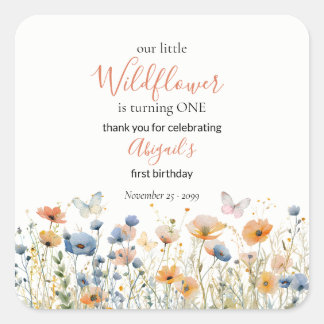 Sticker Carré Petite Papillon Fleur Sauvage Prairie 1er Annivers