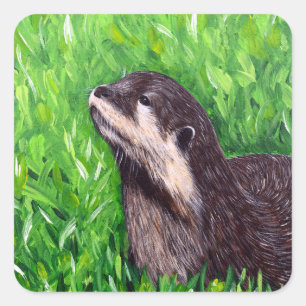 Sticker Carré Petite peinture de loutre de rivière