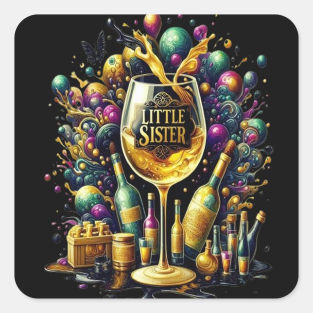 Sticker Carré Petite soeur, c'est l'heure de la fête (Devant)