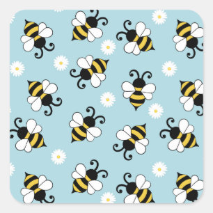Sticker Carré Petites abeilles mignonnes et fleurs marguerites m