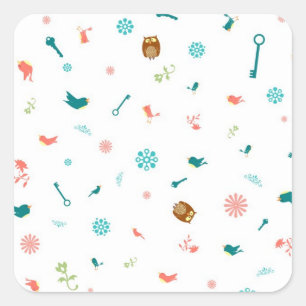 Sticker Carré Petites Chouettes et oiseaux