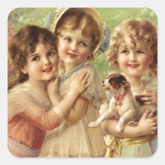 Sticker Carré Petites filles vintages (Devant)